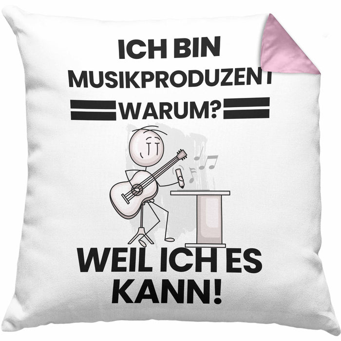 Musikproduzent Geschenk Kissen mit Füllung 40x40 Lustiger Spruch Ich Bin Musikproduzent Warum Weil Ich Es Kann Geschenkidee Bester Musikproduzent Geburtstag (Grau) Rosa Trendation