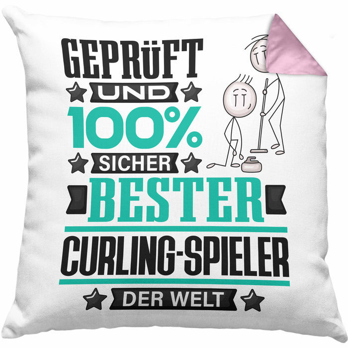 Curling-Spieler Geschenk Lustiger Spruch für Curling-Spieler Geschenkidee Bester Curling-Spieler Der WeltKissen mit Füllung 40x40 (Grau) Rosa Trendation