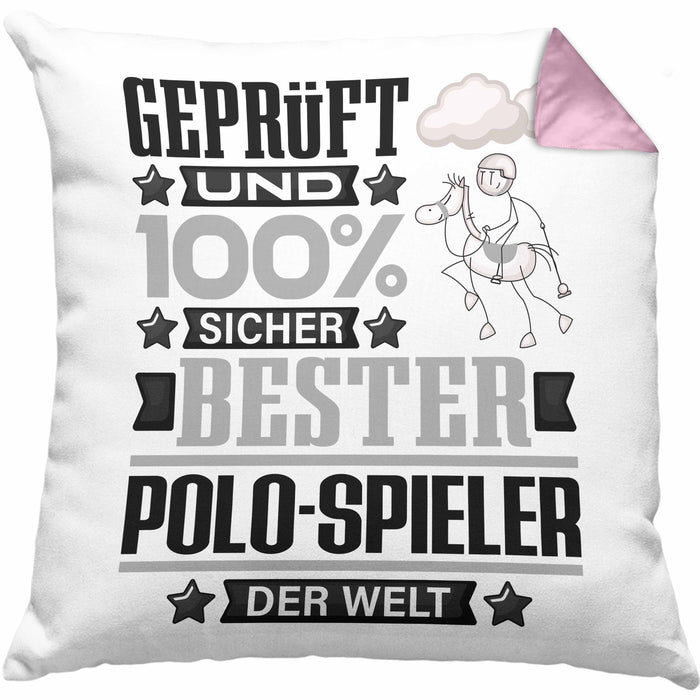 Polo-Spieler Geschenk Lustiger Spruch für Polo-Spieler Geschenkidee Bester Polo-Spieler Der WeltKissen mit Füllung 40x40 (Grau) Rosa Trendation