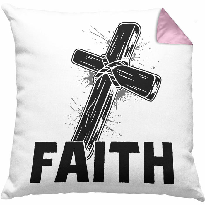 Faith Kissen mit Füllung 40x40 Geschenk Jesus Glauben Geschenkidee Kirche Ostern Christentum Häferl (Grau) Rosa Trendation