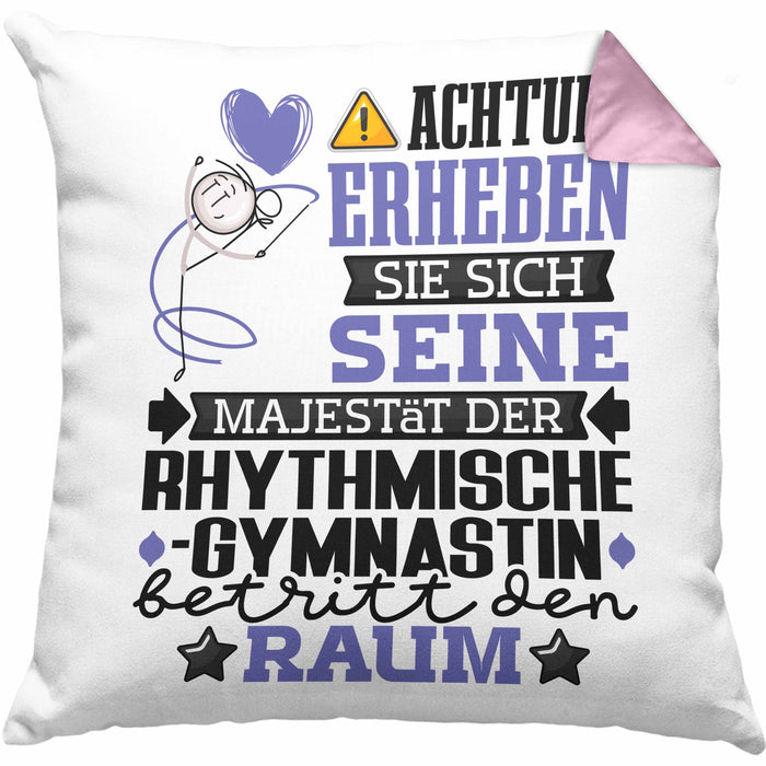 RhythmischeGymnastin Geschenk Kissen mit Füllung 40x40 Lustiger Spruch Erheben Sie Sich Der RhythmischeGymnastin Betritt den Raum (Grau) Rosa Trendation