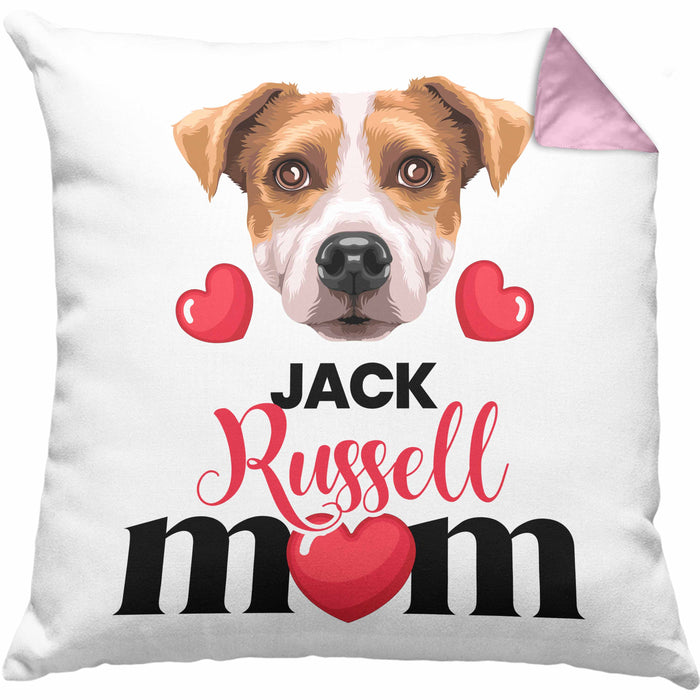Jack Russell Besitzer Mom Mama Kissen mit Füllung 40x40 Geschenk Lustiger Spruch Geschenkidee Jack Russell Besitzerin (Grau) Rosa Trendation