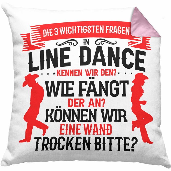 Line Dance Kissen mit Füllung 40x40 Geschenk Spruch Linedance KafffeeKissen mit Füllung 40x40 Sprüche (Grau) Rosa Trendation