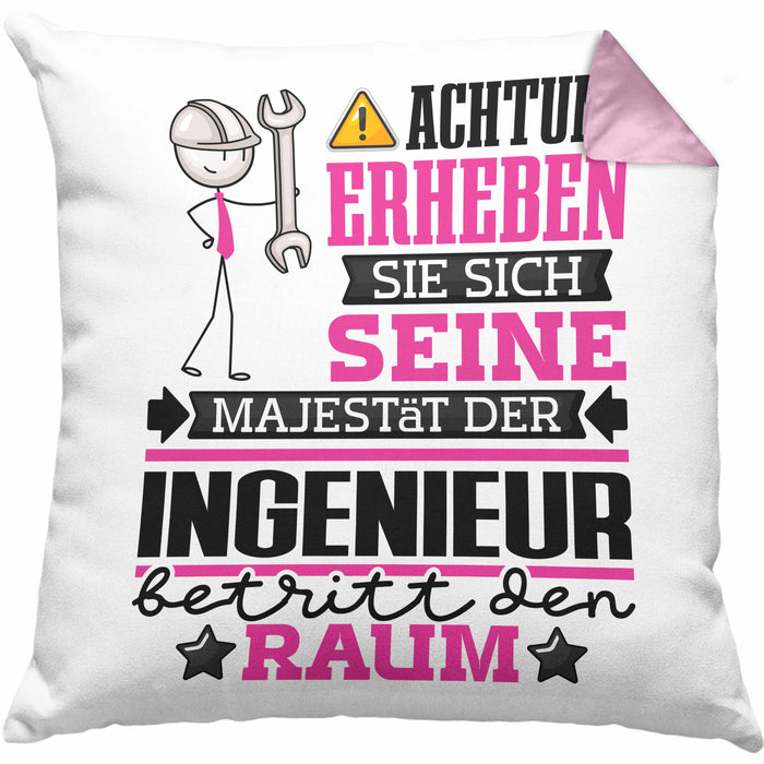 Ingenieur Geschenk Kissen mit Füllung 40x40 Lustiger Spruch Erheben Sie Sich Der Ingenieur Betritt den Raum (Grau) Rosa Trendation