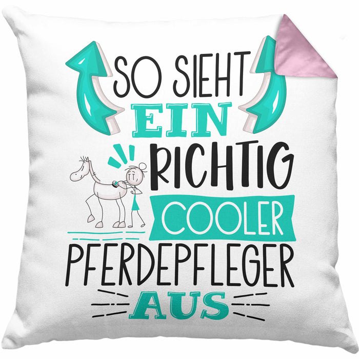 Pferdepfleger Kissen mit Füllung 40x40 So Sieht Ein Richtig Cooler Pferdepfleger Aus Geschenk Lustiger Spruch Geschenkidee (Grau) Rosa Trendation