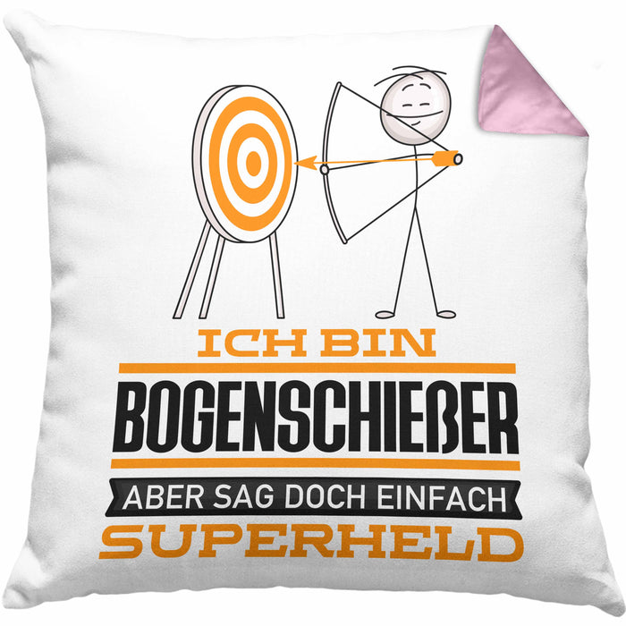 Bogenschießer Geschenk Kissen mit Füllung 40x40 Ich Bin Bogenschießer Aber Sag Doch Einfach Superheld Lustige Geschenkdiee für Bogenschießer (Grau) Rosa Trendation