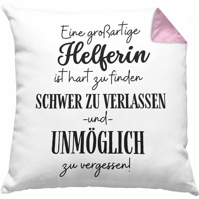 Helferin Abschied Geschenk Kissen mit Füllung 40x40 Abschiedsgeschenk für Helferin Hart Zu Finden Schwer Zu Verlassen (Grau) Rosa Trendation