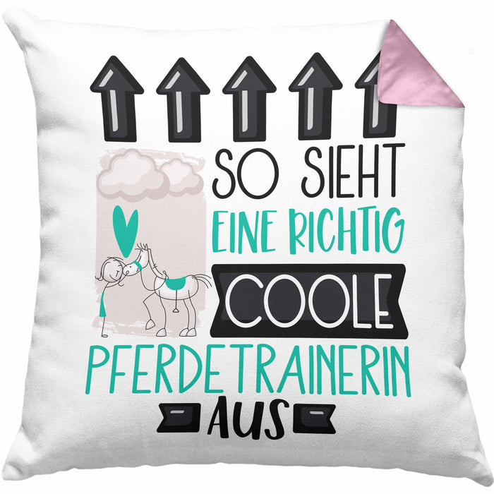 Pferdetrainerin Geschenk Kissen mit Füllung 40x40 Lustig Geschenkidee für Pferdetrainerin Geburtstag So Sieht Eine Richtig Coole Pferdetrainerin Aus Frauen Spruch (Grau) Rosa Trendation