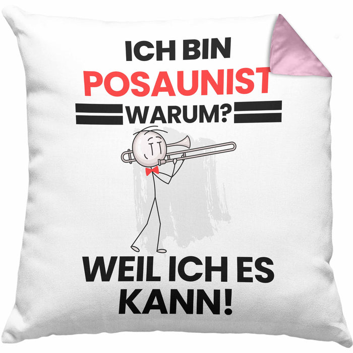 Posaunist Geschenk Kissen mit Füllung 40x40 Lustiger Spruch Ich Bin Posaunist Warum Weil Ich Es Kann Geschenkidee Bester Posaunist Geburtstag (Grau) Rosa Trendation