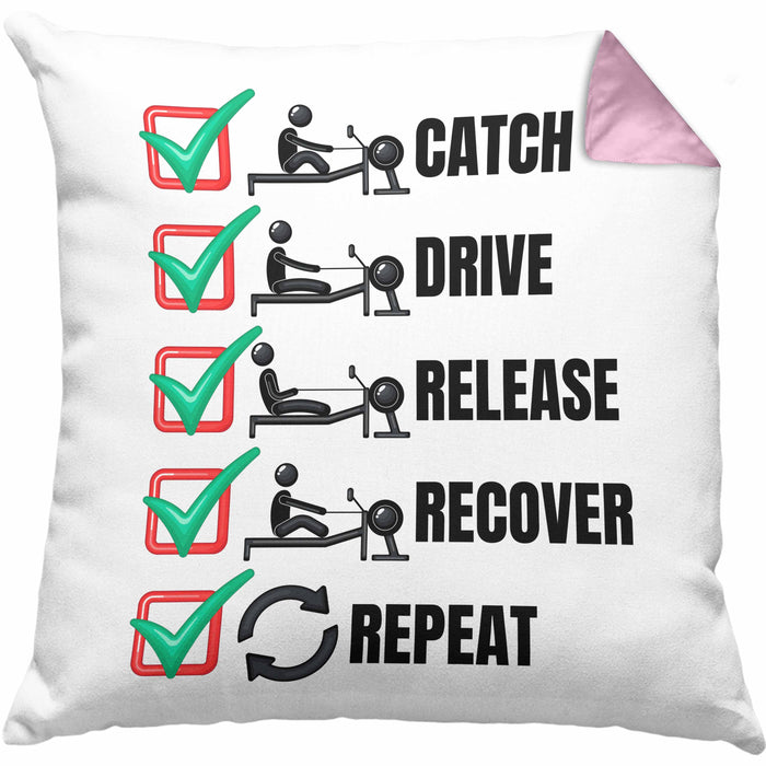 Rudern Kissen mit Füllung 40x40 Geschenk Ruderer Rudergerät Catch Drive Release Recover Repeat Ruder-Verein Geschenkidee (Grau) Rosa Trendation