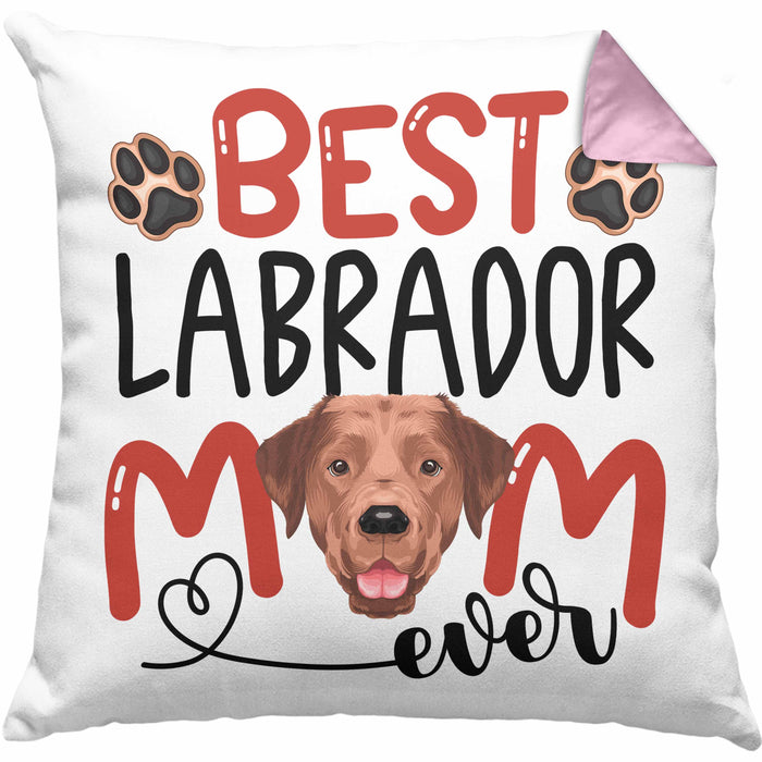 Labrador Mom Besitzerin Kissen mit Füllung 40x40 Geschenk Lustiger Spruch Geschenkidee Besitzerin Labrador Mama (Grau) Rosa Trendation