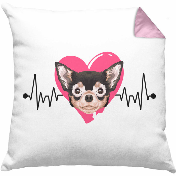 Chihuahua Besitzer Kissen mit Füllung 40x40 Geschenk Lustiger Spruch Geschenkidee Herzschlag XXXX (Grau) Rosa Trendation