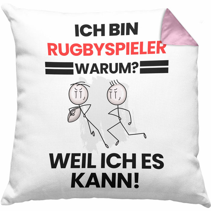 Rugbyspieler Geschenk Kissen mit Füllung 40x40 Lustiger Spruch Ich Bin Rugbyspieler Warum Weil Ich Es Kann Geschenkidee Bester Rugbyspieler Geburtstag (Grau) Rosa Trendation