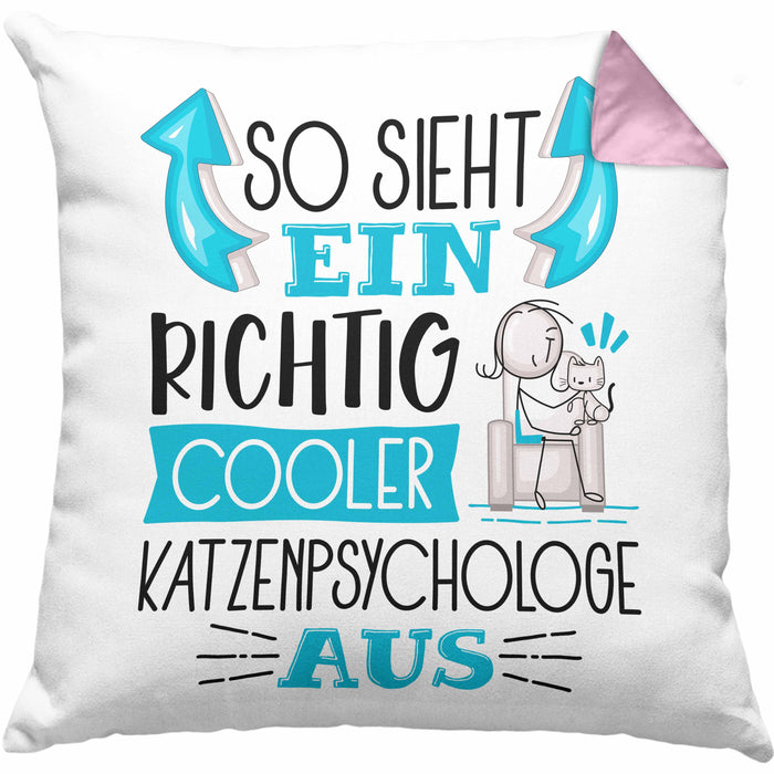 Katzenpsychologe Kissen mit Füllung 40x40 So Sieht Ein Richtig Cooler Katzenpsychologe Aus Geschenk Lustiger Spruch Geschenkidee (Grau) Rosa Trendation