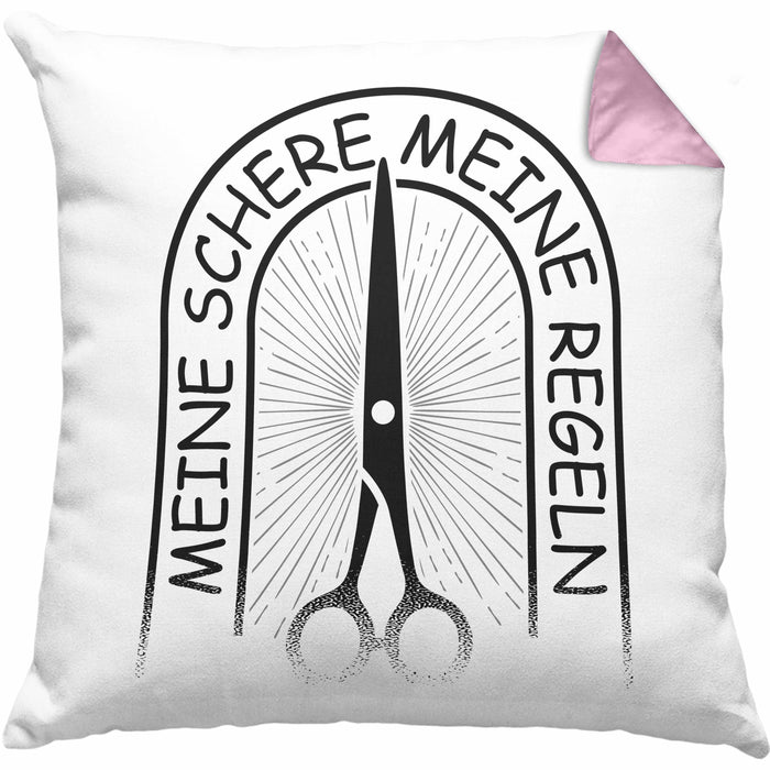 Friseurin Kissen mit Füllung 40x40 Geschenk Meine Schere Meine Regeln (Grau) Rosa Trendation
