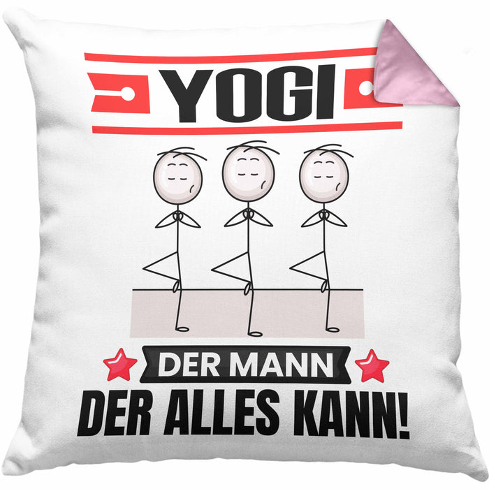 Yogi Kissen mit Füllung 40x40 Geschenk für Yogi Der Mann Der Alles Kann Geschenkidee zum Geburtstag (Grau) Rosa Trendation