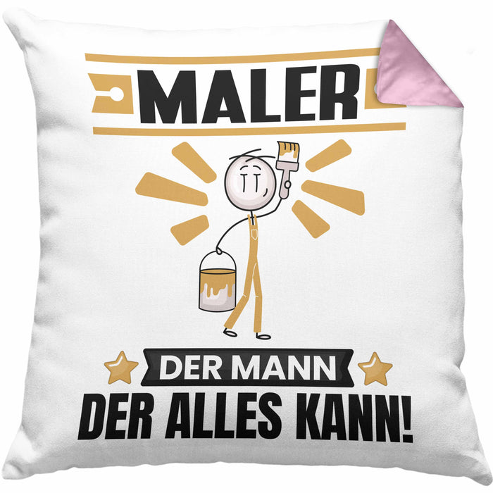 Maler Kissen mit Füllung 40x40 Geschenk für Maler Der Mann Der Alles Kann Geschenkidee zum Geburtstag (Grau) Rosa Trendation