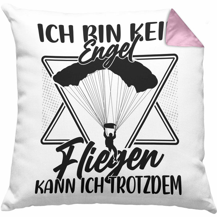 Gleitschirm-Flieger Kissen mit Füllung 40x40 Geschenk Gleitschirmflieger Geschenkidee Fallschirm Paraglider Ich Bin Kein Engel Aber Fliegen Kann Ich Trotzdem (Grau) Rosa Trendation