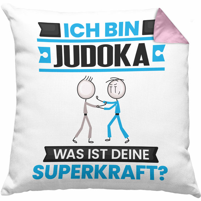 Judoka Kissen mit Füllung 40x40 Geschenk für Judoka Geburtstag Lustiger Spruch Was Ist Deine Superkraft (Grau) Rosa Trendation