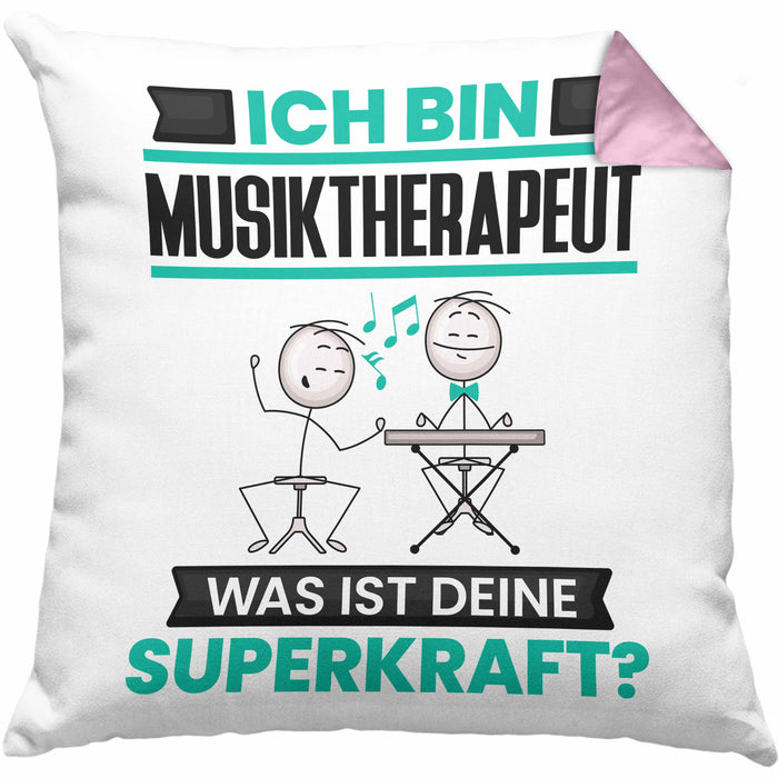 Musiktherapeut Kissen mit Füllung 40x40 Geschenk für Musiktherapeut Geburtstag Lustiger Spruch Was Ist Deine Superkraft (Grau) Rosa Trendation