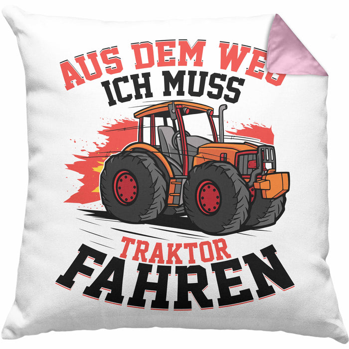 Bauer Landwirt Geschenk Kissen mit Füllung 40x40 Aus Dem Weg Ich Muss Traktor Fahren Geschenkidee Jungs (Grau) Rosa Trendation