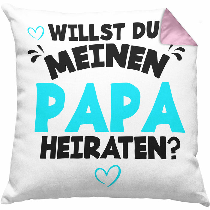 Heiratsantrag Kissen mit Füllung 40x40 Geschenk Lustiger Spruch Willst Du Meinen Papa Heiraten Geschenkidee Geburtstag (Grau) Rosa Trendation
