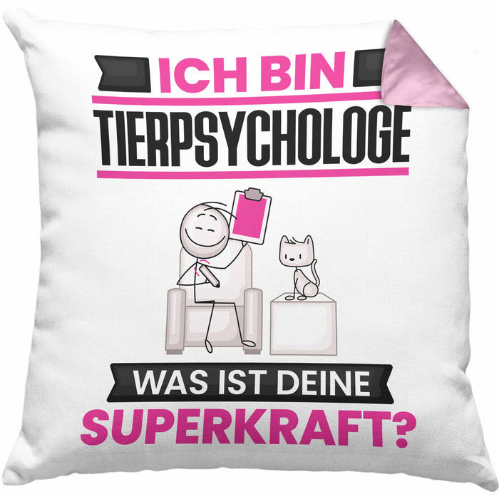 Tierpsychologe Kissen mit Füllung 40x40 Geschenk für Tierpsychologe Geburtstag Lustiger Spruch Was Ist Deine Superkraft (Grau) Rosa Trendation