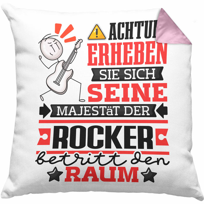 Rocker Geschenk Kissen mit Füllung 40x40 Lustiger Spruch Erheben Sie Sich Der Rocker Betritt den Raum (Grau) Rosa Trendation