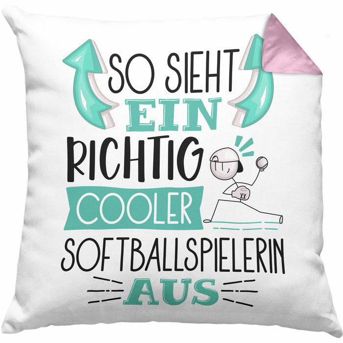 So Sieht Ein Richtig Cooler Softballspielerin Aus Geschenk Kissen mit Füllung 40x40 Lustiger Spruch Geschenkidee (Grau) Rosa Trendation
