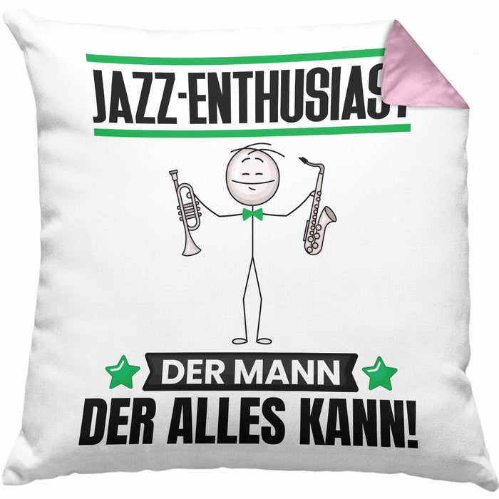Jazz-Enthusiast Kissen mit Füllung 40x40 Geschenk für Jazz-Enthusiast Der Mann Der Alles Kann Geschenkidee zum Geburtstag (Grau) Rosa Trendation