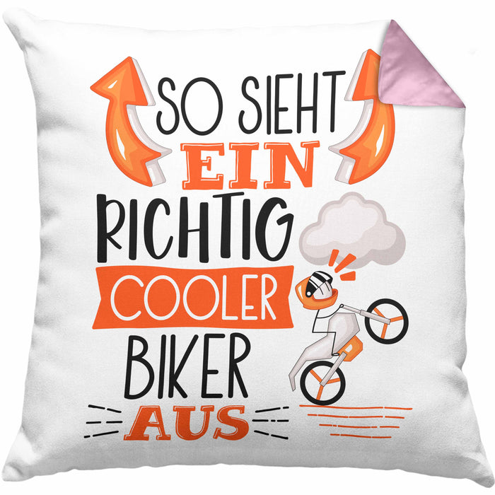 Biker Kissen mit Füllung 40x40 Geschenk So Sieht Ein RIchtig Cooler Biker Aus Geschenkidee Lustiger Spruch Geburtstag (Grau) Rosa Trendation