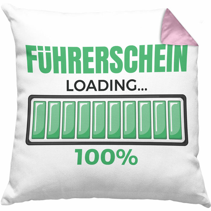 Führerschein Bestanden Geschenk Kissen mit Füllung 40x40 Bestandener Führerschein Führerschein Loading 100% Fahrschule (Grau) Rosa Trendation