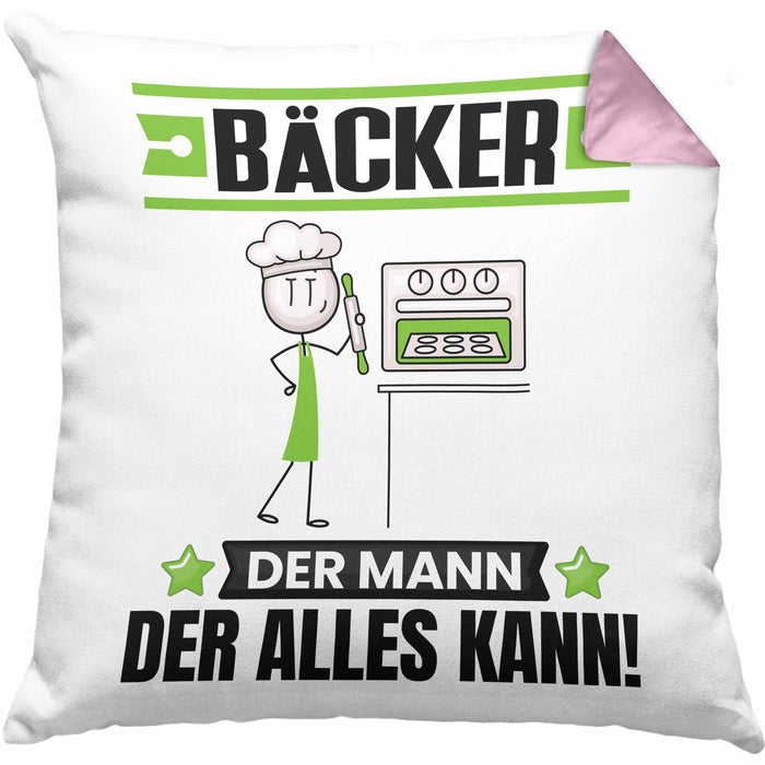 Bäcker Kissen mit Füllung 40x40 Geschenk für Bäcker Der Mann Der Alles Kann Geschenkidee zum Geburtstag (Grau) Rosa Trendation