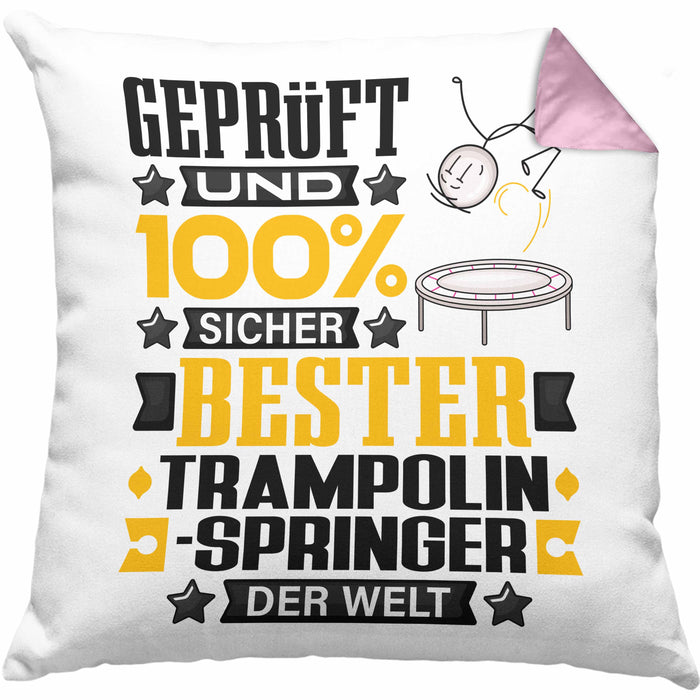 Trampolinspringer Geschenk Lustiger Spruch für Trampolinspringer Geschenkidee Bester Trampolinspringer Der WeltKissen mit Füllung 40x40 (Grau) Rosa Trendation