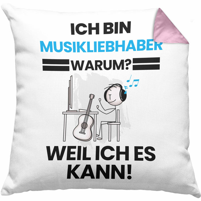 Musikliebhaber Geschenk Kissen mit Füllung 40x40 Lustiger Spruch Ich Bin Musikliebhaber Warum Weil Ich Es Kann Geschenkidee Bester Musikliebhaber Geburtstag (Grau) Rosa Trendation