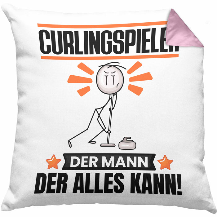 Curlingspieler Kissen mit Füllung 40x40 Geschenk für Curlingspieler Der Mann Der Alles Kann Geschenkidee zum Geburtstag (Grau) Rosa Trendation