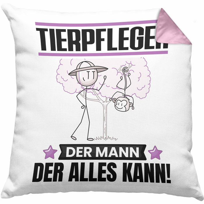 Tierpfleger Kissen mit Füllung 40x40 Geschenk für Tierpfleger Der Mann Der Alles Kann Geschenkidee zum Geburtstag (Grau) Rosa Trendation