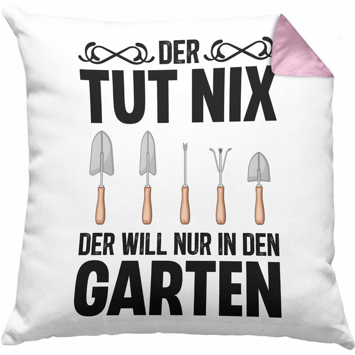 Der Tut Nix Gärtner Kissen mit Füllung 40x40 mit Spruch Garten Hobbygärtner Geschenk Lustig (Grau) Rosa Trendation