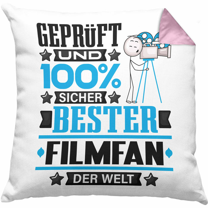 Filmfan Geschenk Lustiger Spruch für Filmfan Geschenkidee Bester Filmfan Der WeltKissen mit Füllung 40x40 (Grau) Rosa Trendation