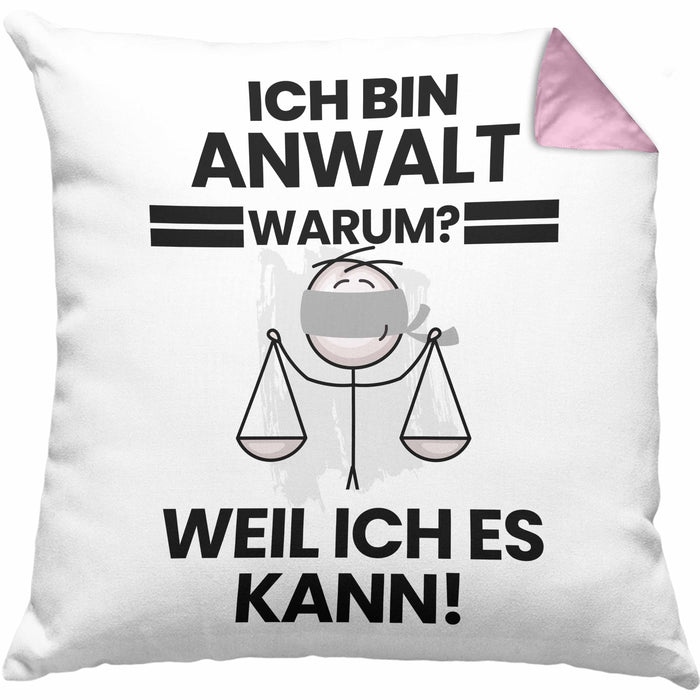 Anwalt Geschenk Kissen mit Füllung 40x40 Lustiger Spruch Ich Bin Anwalt Warum Weil Ich Es Kann Geschenkidee Bester Anwalt Geburtstag (Grau) Rosa Trendation
