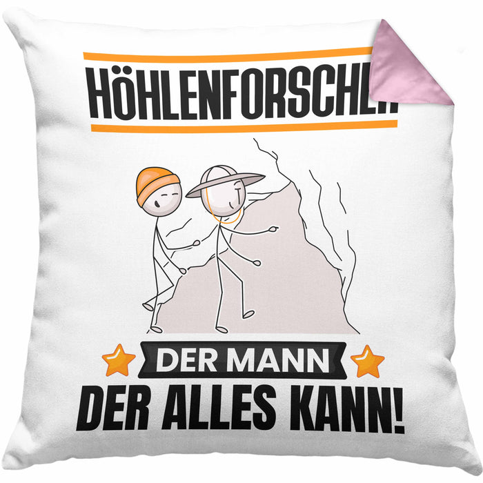 Höhlenforscher Kissen mit Füllung 40x40 Geschenk für Höhlenforscher Der Mann Der Alles Kann Geschenkidee zum Geburtstag (Grau) Rosa Trendation
