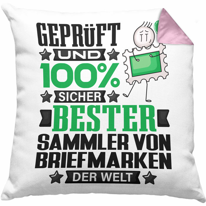 SammlervonBriefmarken Geschenk Lustiger Spruch für SammlervonBriefmarken Geschenkidee Bester SammlervonBriefmarken Der WeltKissen mit Füllung 40x40 (Grau) Rosa Trendation