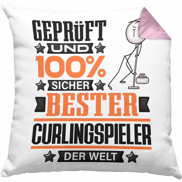 Curlingspieler Geschenk Lustiger Spruch für Curlingspieler Geschenkidee Bester Curlingspieler Der WeltKissen mit Füllung 40x40 (Grau) Rosa Trendation