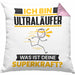 Ultraläufer Kissen mit Füllung 40x40 Geschenk für Ultraläufer Geburtstag Lustiger Spruch Was Ist Deine Superkraft (Grau) Rosa Trendation