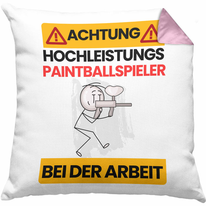 Paintballspieler Kissen mit Füllung 40x40 Geschenk Lustiger Spruch Geschenkidee für Paintballspieler Achtung Hochleistungs Paintballspieler Bei Der Arbeit (Grau) Rosa Trendation