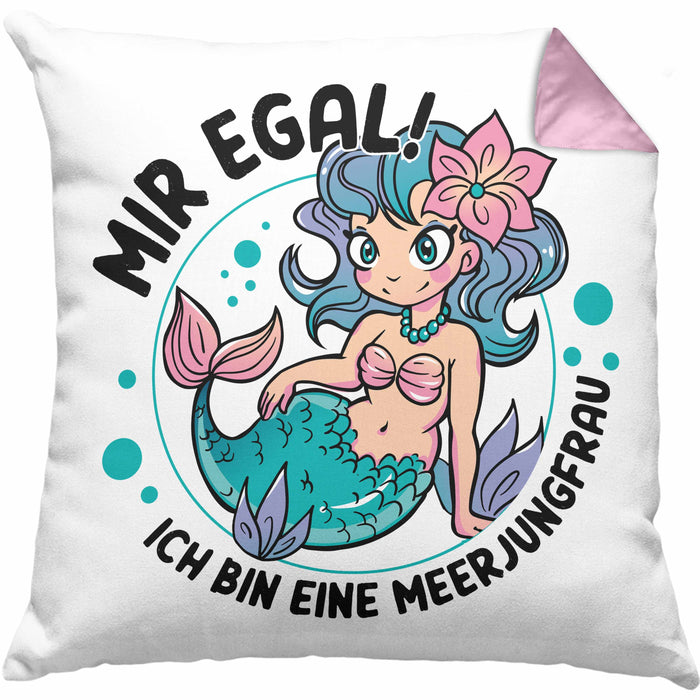 Meerjungfrau Geschenk Kissen mit Füllung 40x40 für Mädchen Nymphe Nixe Grafik Mir Egal Ich Bin Eine Meerjungfrau (Grau) Rosa Trendation