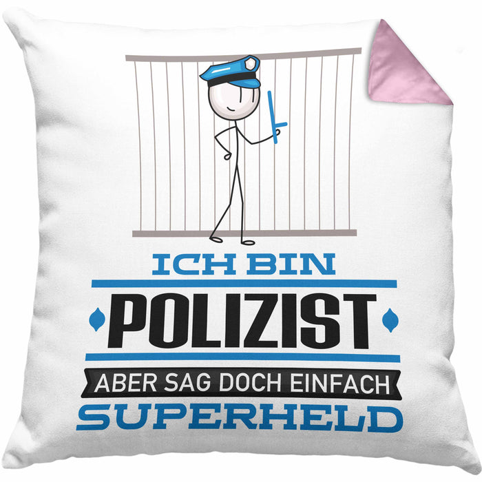 Polizist Geschenk Kissen mit Füllung 40x40 Ich Bin Polizist Aber Sag Doch Einfach Superheld Lustige Geschenkdiee für Polizist (Grau) Rosa Trendation