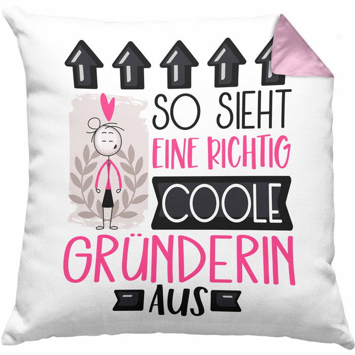 Gründerin Geschenk Kissen mit Füllung 40x40 Lustig Geschenkidee für Gründerin Geburtstag So Sieht Eine Richtig Coole Gründerin Aus Frauen Spruch (Grau) Rosa Trendation