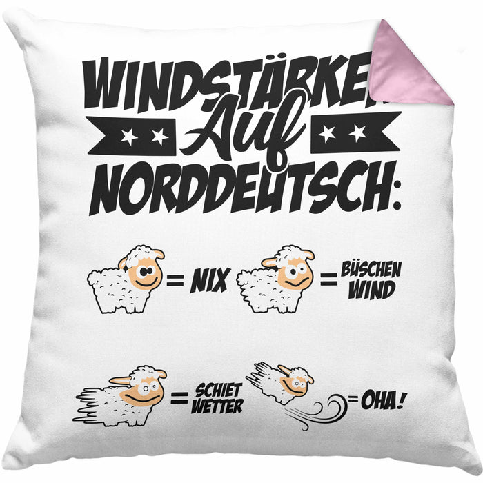 Norddeutsche Kissen mit Füllung 40x40 Geschenk Windstärken Schaf Geschenkidee (Grau) Rosa Trendation