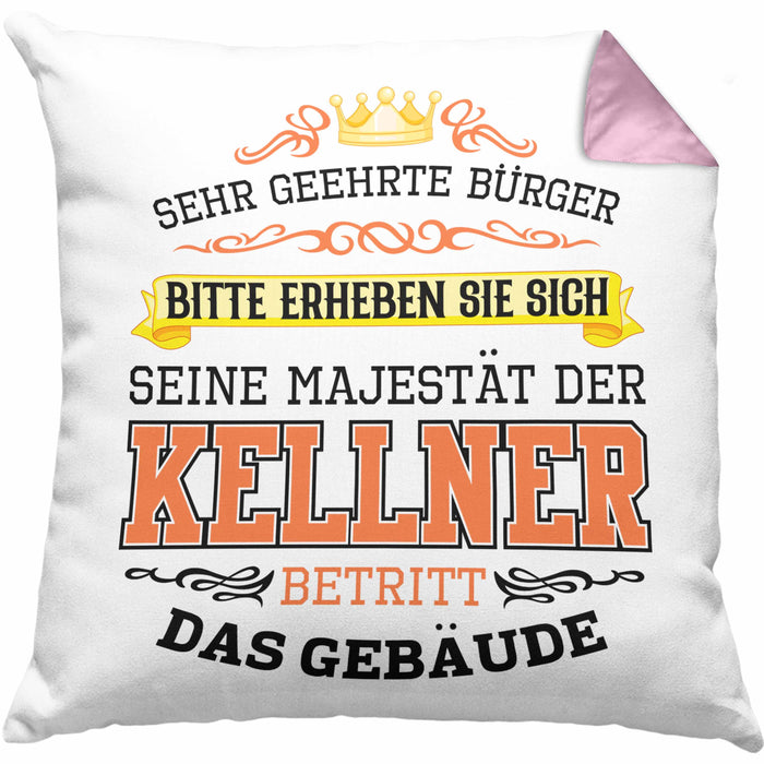 Kellner Kissen mit Füllung 40x40 Geschenk für Kellner Gastro Geschenke Geschenkidee (Grau) Rosa Trendation